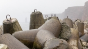 Tetrapods and "Lange Anna" ("Tall Anna") sea stack